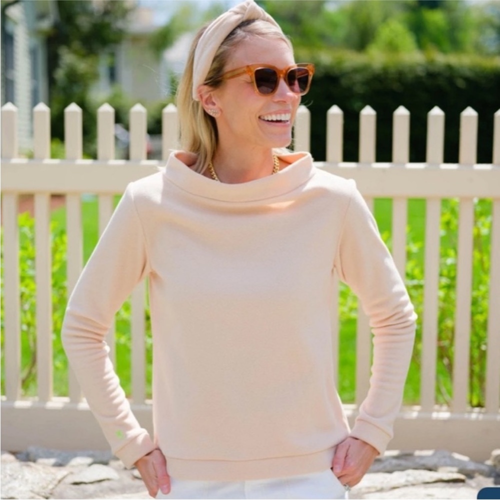 Dudley Stephens Brighton Boatneck Terry Fleece Pullover Sweater Cream Beige